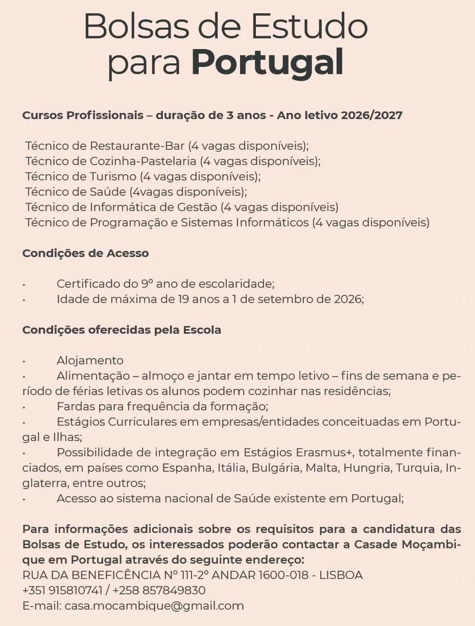 Bolsas de Estudo em Portugal para Moçambicanos